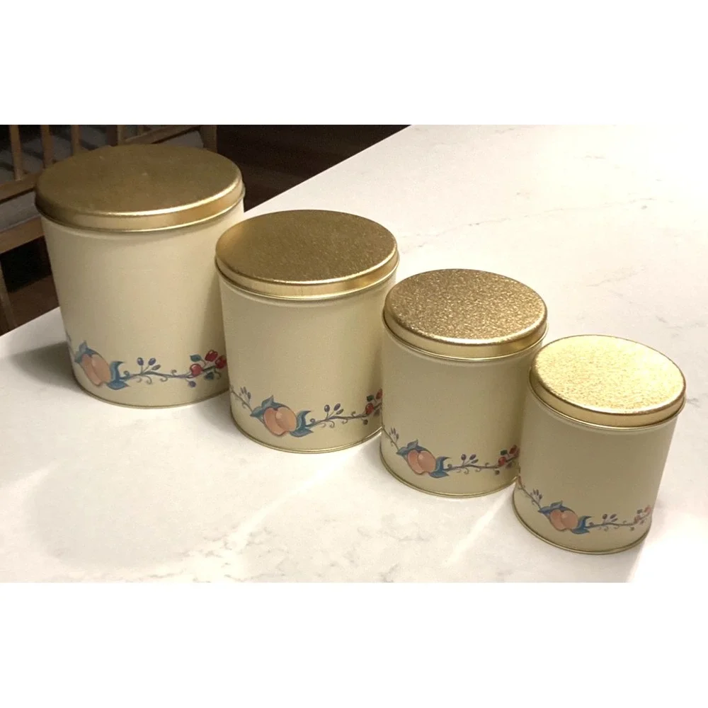 Ballonoff Metal Tin Canister Set Four Sizes Fruit Delight Design 1970's Era